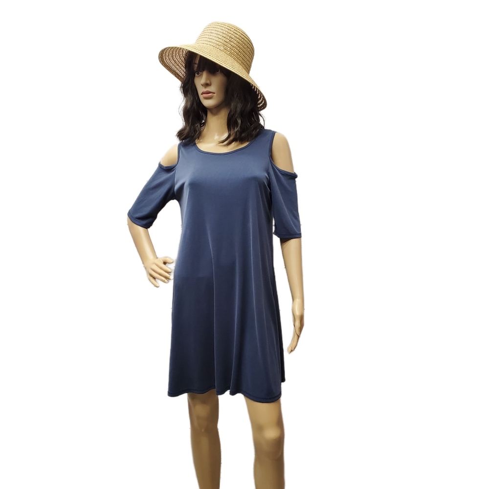 Acemi Grey Blue Cold Shoulder Dress Size Medium